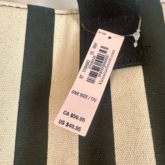Victoria's Secret Black and White Striped Tote - Picture 4 of 5